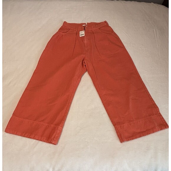 Free People Sweet Talk Wide Leg Crop Chino Pants Womens Sz 10 Sun Faded Orange - Picture 2 of 7